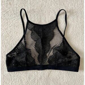 Victoria's Secret Black Mesh and Embroidered High Neck Bralette
